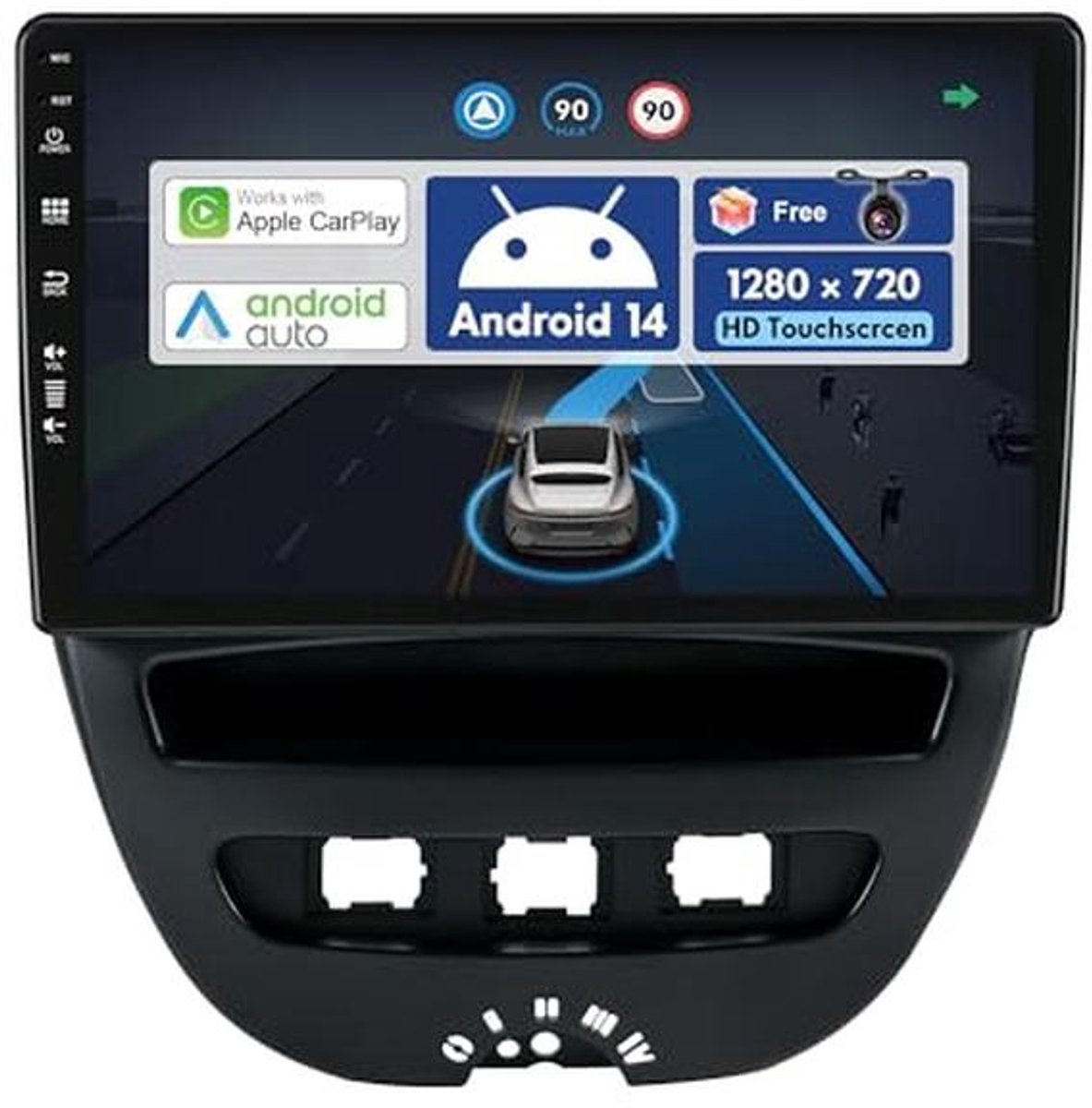 Autoradio met Android 14 voor Toyota Aygo, Peugeot 107 en Citroen C1 - 10.1 inch IPS Scherm, Ingebouwde Carplay & Android Auto - 2 Din met Gratis Camera