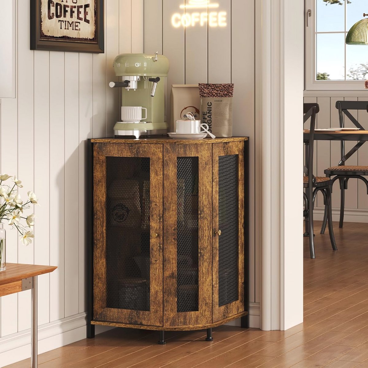 Rustieke Koffiebarkast met Verstelbare Plank - Hoekkast en Salontafel voor Keuken, Ingang en Woonkamer