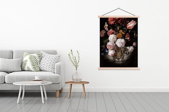 Affiche scolaire - Tigre - Fleurs - Tête d'animal - 90x120 cm - Lattes vierges