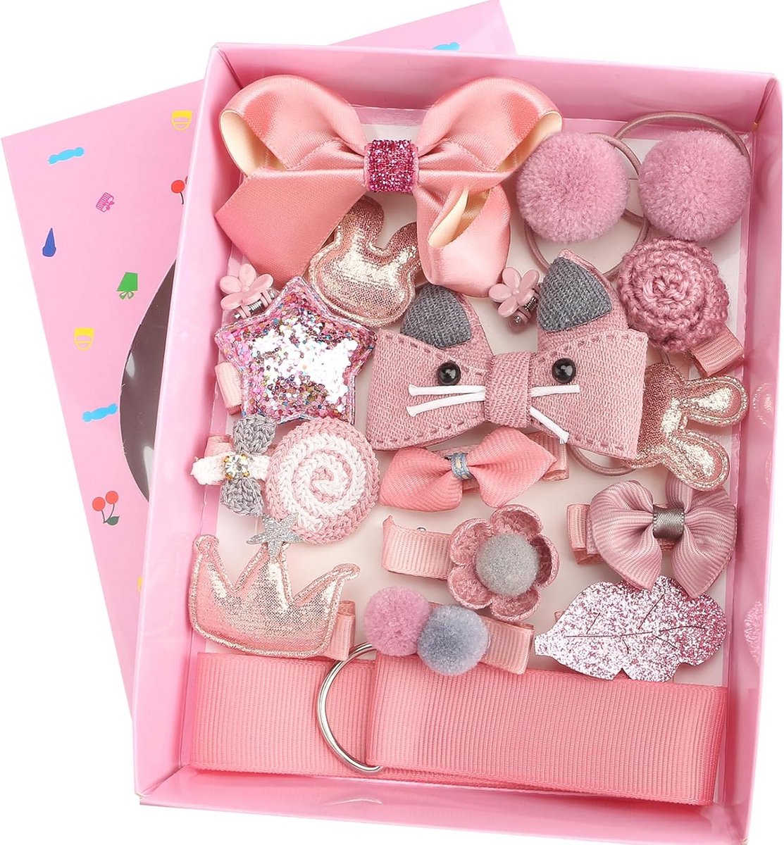 Haaraccessoires voor meisjes – 18 stuks met haarspelden, strikken en linten
