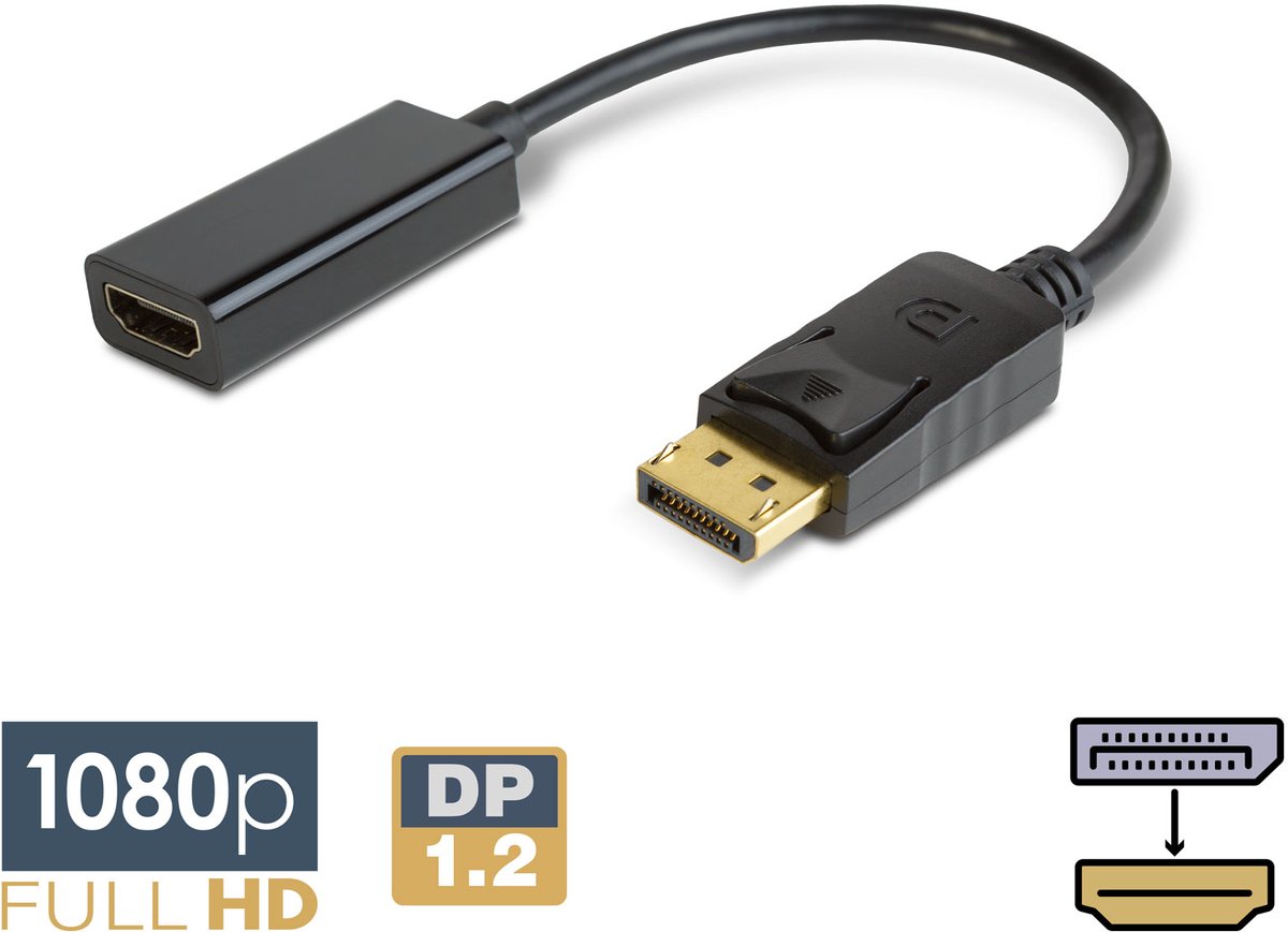 DisplayPort naar HDMI Adapter – Full HD 1080p@60Hz – DP 1.2 – DisplayPort (M) naar HDMI (V) – Zwart - 1 Stuks [20337]