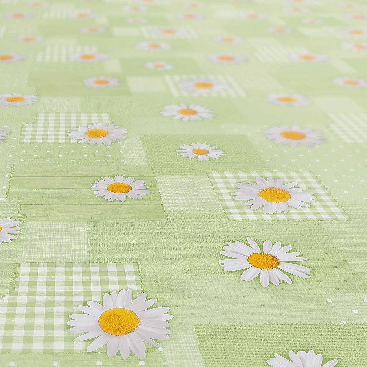 Tafelzeil Kamille Patchwork Groen - Waterafstotend en Onderhoudsvriendelijk 200x140cm