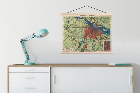 Un plan de la ville historique d' Amsterdam et ses environs affiche scolaire à lattes plates vierges - Plan d'étage 60x45 cm - Tirage photo sur affiche textielposter (décoration murale salon / chambre)