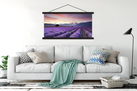Porte-affiche avec affiche - Affiche scolaire - Un magnifique champ de lavande au coucher du soleil - 120x60 cm - Lattes noires