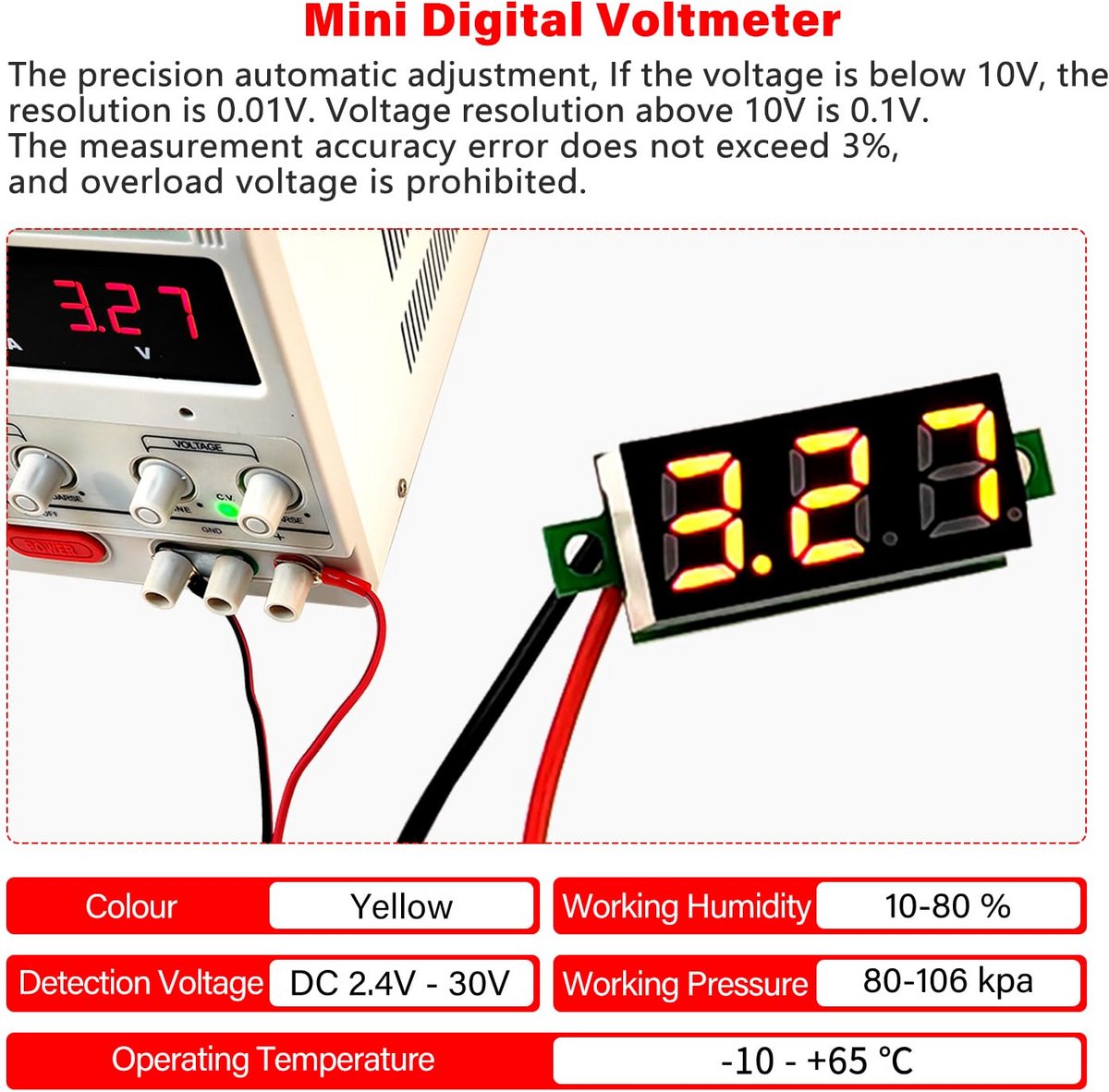 5 Stuks Mini Digitale Voltmeter DC 2.4V-30V Geel - Nauwkeurige Spanning Meter