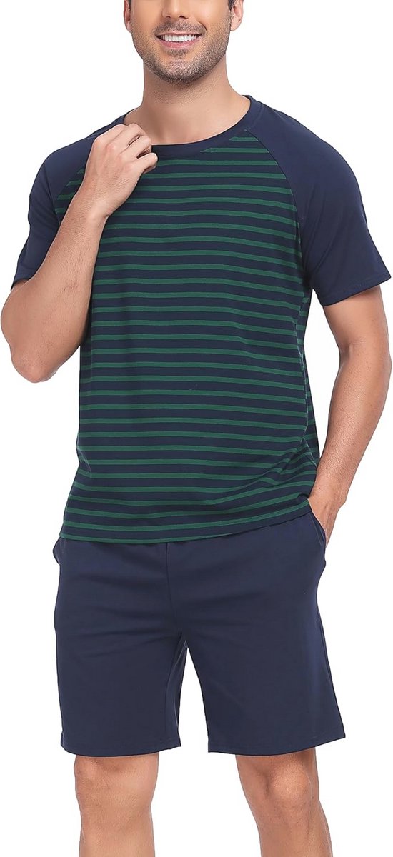 Heren Zomer Pyjama Set Korte Mouwen Gestreept