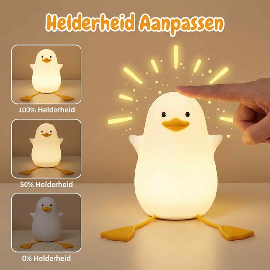 Eend en Zeemeeuw Nachtlampje - Siliconen Bedlampje - Touchbediening Draagbaar Oplaadbaar - Dimbaar met Timer - Kinderkamer Cadeau van Eend — afbeelding 3