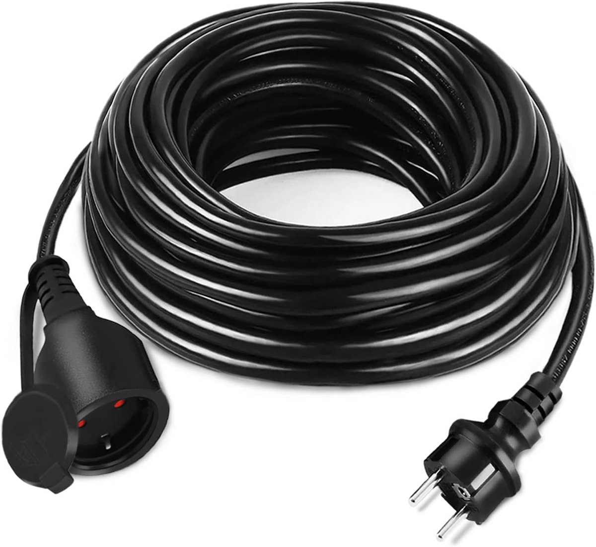 Verlengsnoer 10 Meter Zwart voor Buiten IP44 - 230V Stekker met Stofkap