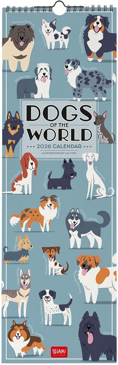 Wandkalender 2026 Honden van de Wereld, Kleine Jaarkalender met Notitieruimte en Jaarplanner