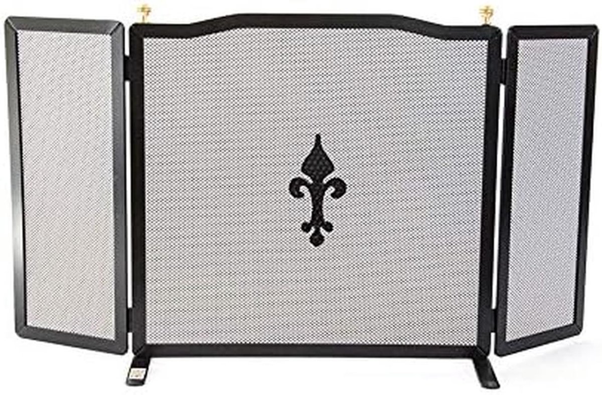 Scherm voor open haard van smeedijzer met zijpanelen, 90 cm breed