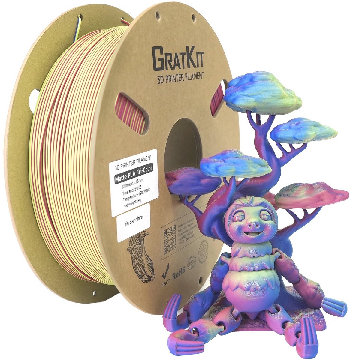 Matte Tricolor PLA Filament 1.75mm - 1KG Spoel voor 3D-printers - Hoogwaardige Kwaliteit