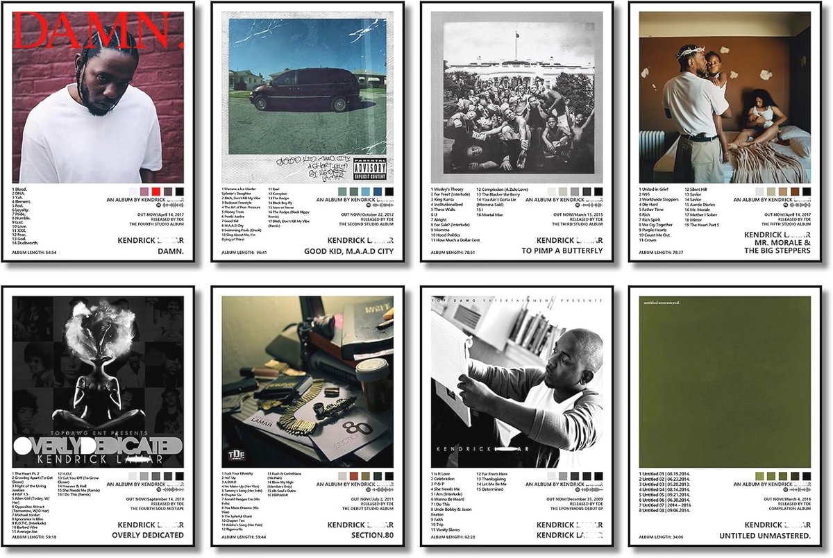 Muziek Posters Set van 8 - Albumhoezen en Wanddecoratie voor Het Kamertje