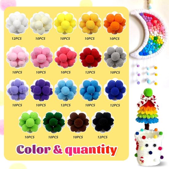 TOAOB 300 Stück Pompons zum Basteln 3 cm Bunte Groß Pompom Flauschigen Pompons Bälle Plüsch set Bälle Kunst Bommel für Lustige DIY Kreative Handwerk