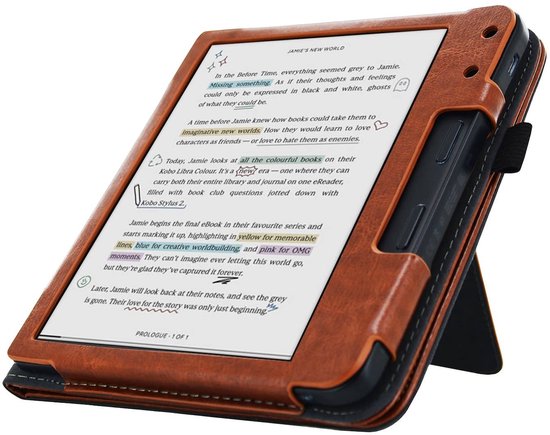Hoesje Geschikt voor Kobo Libra Colour Sleepcover Luxe Hoes Cognac Bruin - ereader hoesje - cover van Hoesje  — afbeelding 5