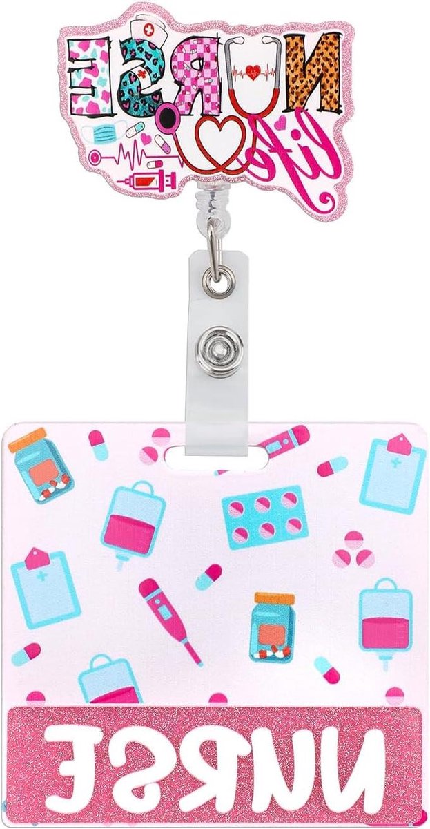 Intrekbare Badge Reel Set voor Verpleegkundigen - Roze Badge Clip met Badge Buddy Card - Grappig Verpleegkundige ID-Badgehouder - Ziekenhuismedewerker Cadeau