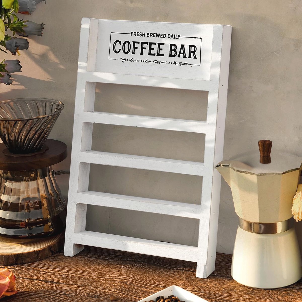 Houten koffiepadhouder voor aanrecht - rustieke organizer voor K Cups en koffiepads