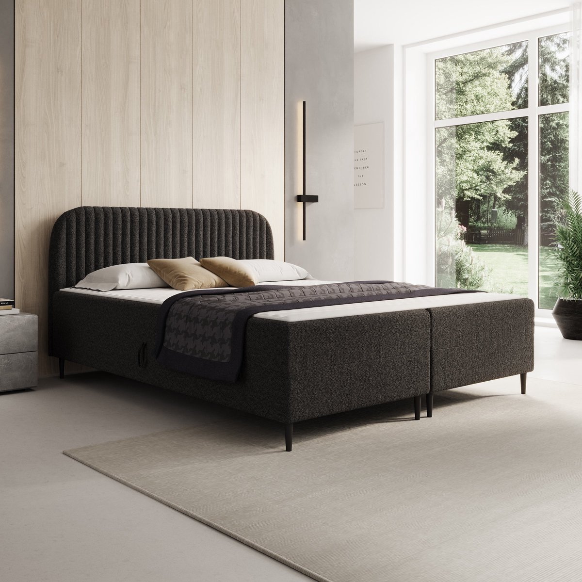 Meubella - Bosque - Boxspring met opbergruimte - Teddystof zwart - 160x200 cm