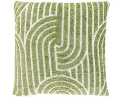 Unique Living Sierkussen Ziza - Textiel - Groen - 45x45 cm (BxD) - Getuft - Tea Green