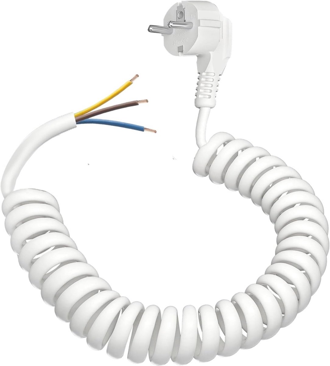 Rekbare Spiraalverlengkabel 0,55 m tot 2 m - IP20 - 230V/16A - 3-aderig Wit