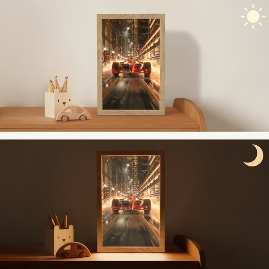Nachtlampje 20x30 cm - Kinder lampje - Racen - Auto - Race - Goud - Jongens - Tafellamp kinderkamer - Slaapkamer lamp - Bedlamp kinderen - Kinderlampje stopcontact - Wandlamp babykamer - Nachtlampjes van Decoshop — afbeelding 4