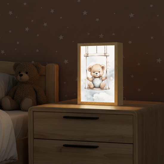 Nachtlampje 20x30 cm - Kinder lamp - Beer - Baby - Dier - Kinderen - Tafellamp kinderkamer - Slaapkamer lamp - Bedlamp kinderen - Kinderlampje stopcontact - Wandlamp babykamer - Nachtlampjes van Merkloos — afbeelding 2