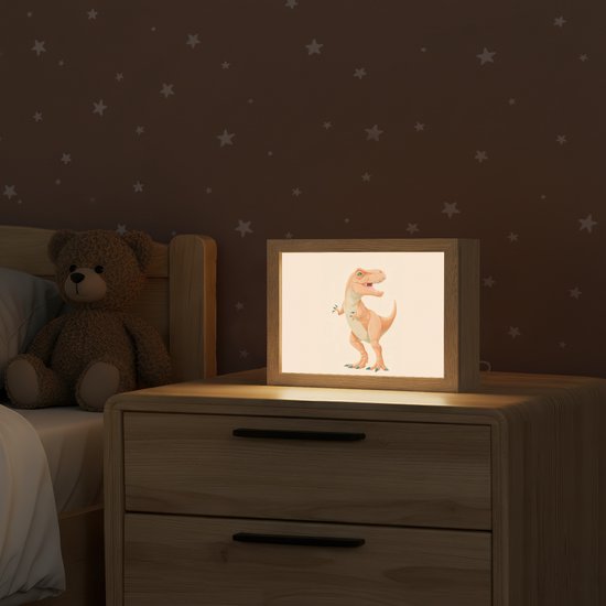 Nachtlampje 20x15 cm - Kinder lampje - Dino - T-Rex - Oranje - Tafellamp kinderkamer - Slaapkamer lamp - Bedlamp kinderen - Kinderlampje stopcontact - Wandlamp babykamer - Nachtlampjes van Merkloos — afbeelding 2