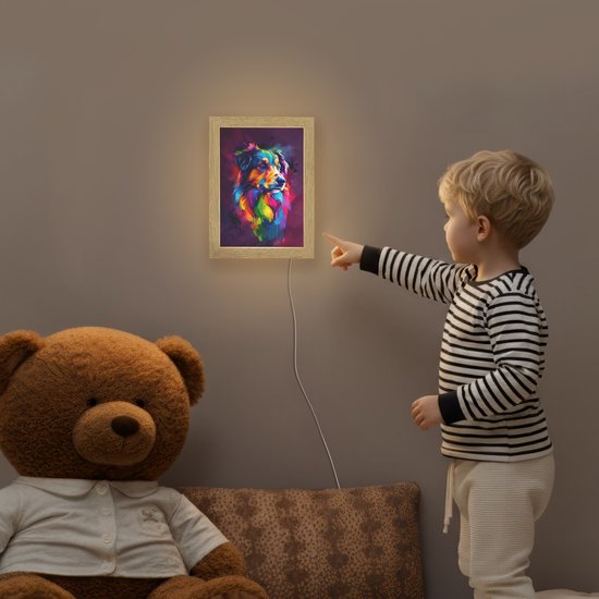 Nachtlampje 15x20 cm - Kinder lampje - Hond - Kleurrijk - Dier - Dierenhoofd - Tafellamp kinderkamer - Slaapkamer lamp - Bedlamp kinderen - Kinderlampje stopcontact - Wandlamp babykamer - Nachtlampjes van OnlyWow — afbeelding 5