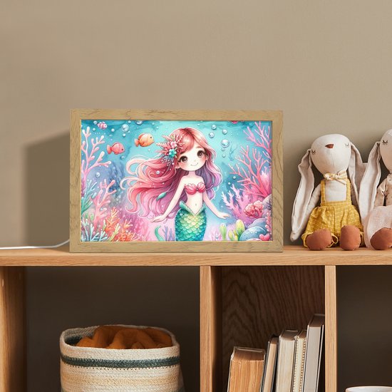 Nachtlampje 30x20 cm - Kinder lampje - Zeemeermin - Kleurrijk - Onderwater - Zeedieren - Vissen - Tafellamp kinderkamer - Slaapkamer lamp - Bedlamp kinderen - Kinderlampje stopcontact - Wandlamp babykamer - Nachtlampjes van Merkloos — afbeelding 3