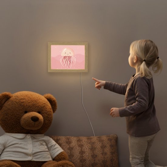 Nachtlampje 20x15 cm - Kinder lampje - Kwal - Zeedieren - Roze - Onderwater - Tafellamp kinderkamer - Slaapkamer lamp - Bedlamp kinderen - Kinderlampje stopcontact - Wandlamp babykamer - Nachtlampjes van Merkloos — afbeelding 5