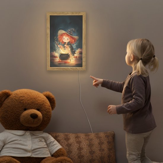 Nachtlampje 20x30 cm - Kinder lampje - Tovenares - Meisje - Boeken - Toveren - Tafellamp kinderkamer - Slaapkamer lamp - Bedlamp kinderen - Kinderlampje stopcontact - Wandlamp babykamer - Nachtlampjes van Merkloos — afbeelding 5