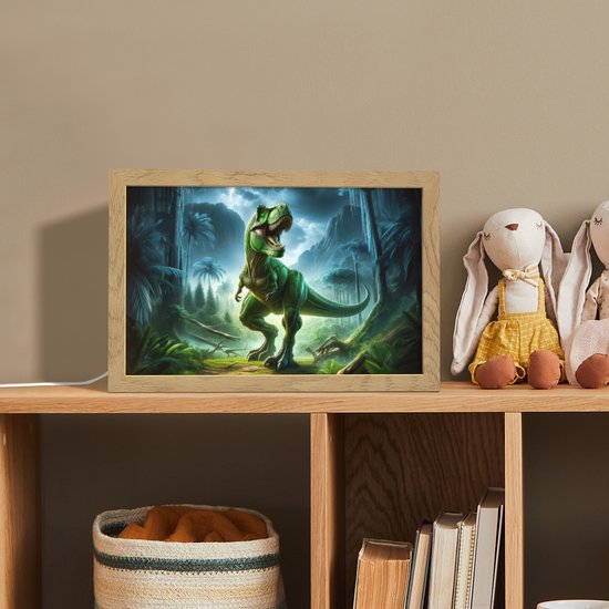 Nachtlampje 30x20 cm - Kinder lampje - Dino - Jongens - Groen - Blauw - T-Rex - Tafellamp kinderkamer - Slaapkamer lamp - Bedlamp kinderen - Kinderlampje stopcontact - Wandlamp babykamer - Nachtlampjes van Merkloos — afbeelding 3