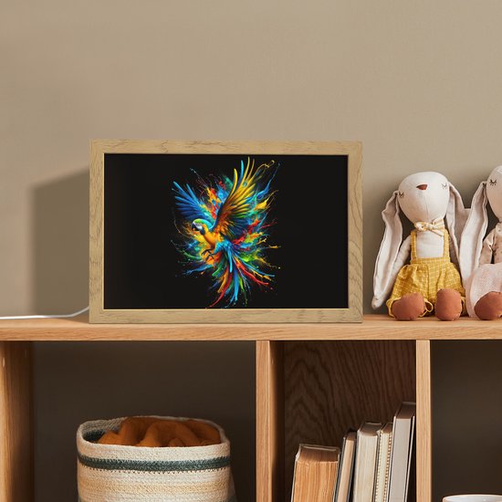 Nachtlampje 30x20 cm - Kinder lampje - Papegaai - Vogel - Dier - Kleurrijk - Verf - Tafellamp kinderkamer - Slaapkamer lamp - Bedlamp kinderen - Kinderlampje stopcontact - Wandlamp babykamer - Nachtlampjes van Merkloos — afbeelding 3