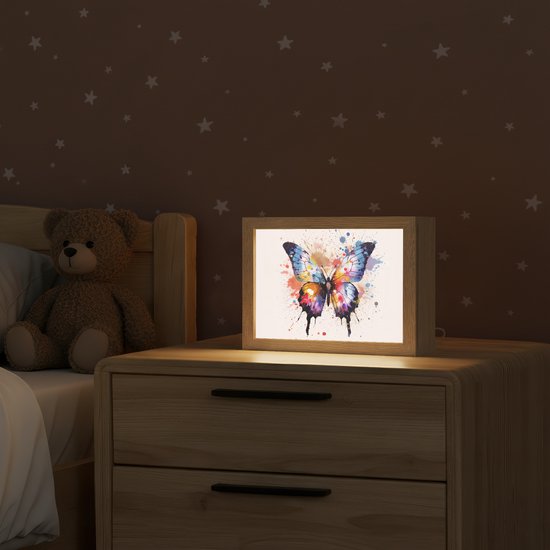 Nachtlampje 20x15 cm - Kinder lampje - Vlinder - Roze - Verf - Kleurrijk - Tafellamp kinderkamer - Slaapkamer lamp - Bedlamp kinderen - Kinderlampje stopcontact - Wandlamp babykamer - Nachtlampjes van Merkloos — afbeelding 2