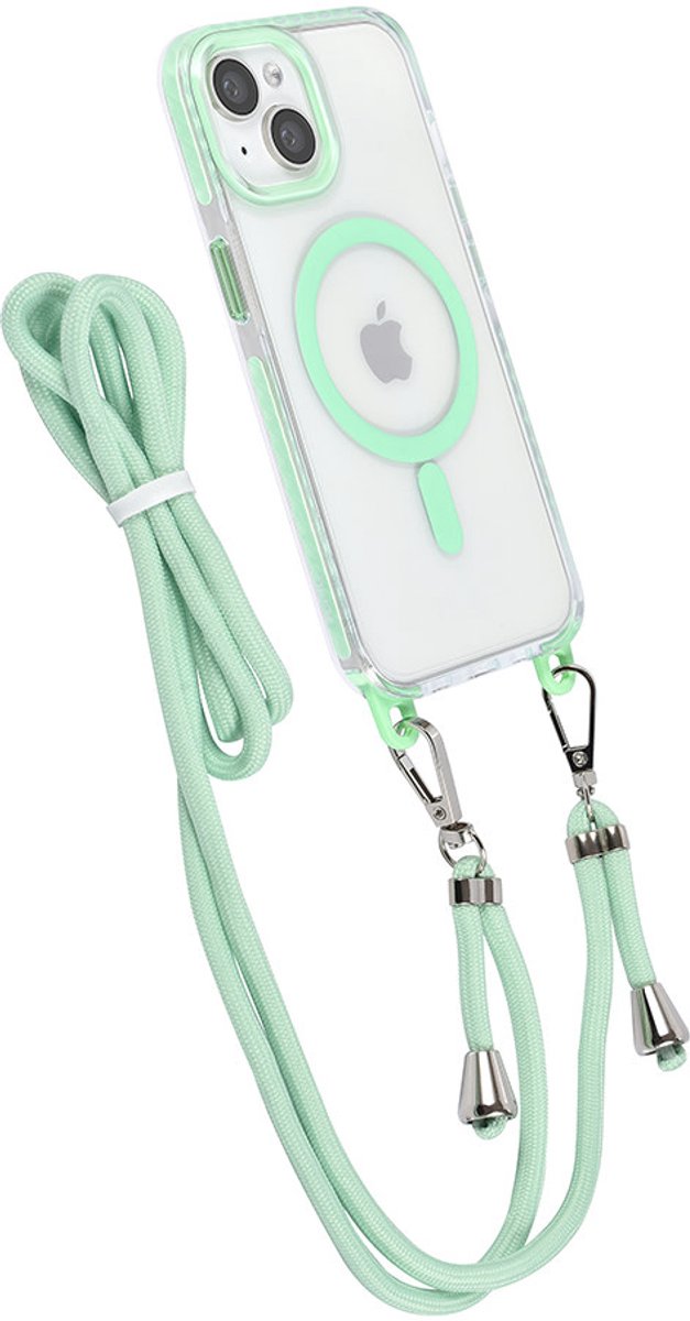 TUNIQ telefoonhoesje voor Apple iPhone 15 - MagSafe backcover met koord - Groen