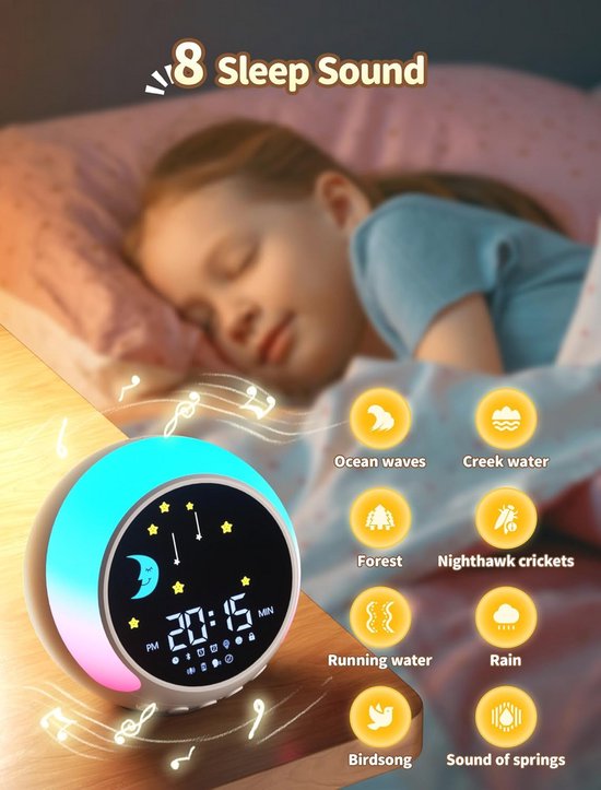 Kinderwekker voor Schoolbeginners met Bluetooth, Witte Ruis en Nachtlampje — afbeelding 4