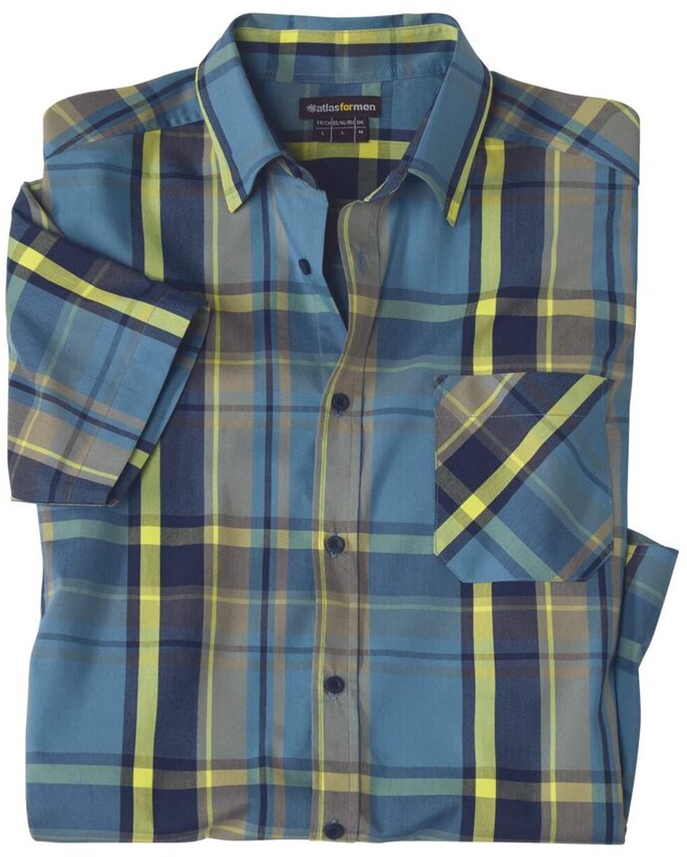 ATLAS FOR MEN - Comfortabel geruit overhemd met stretch - Heren - Verkrijgbaar in grote maten - M