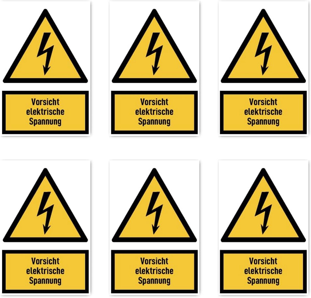 Waarschuwingssticker Elektrische Spanning 75x50mm - 6 Stuks Geel Zwart - Veiligheidslabel