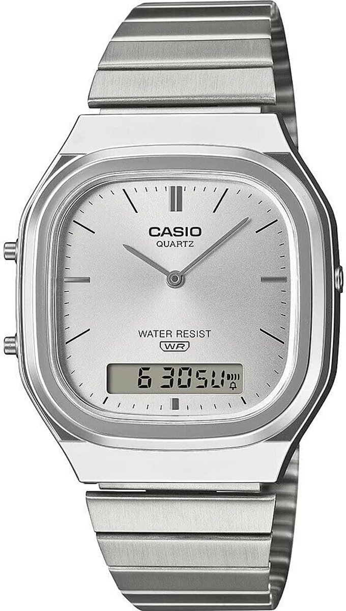 Zilver Heren Horloge met RVS Band en Kalender - Analoge Kwarts.