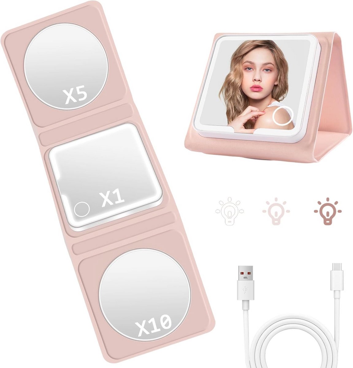 LED Make-upspiegel met Verlichting en Vergroting, Draagbare Opvouwbare Zakspiegel