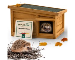 Moorland Waterdicht Houten Egelhuis met Inlooptunnel 45×41 cm – FSC Houten Egelhuisje voor Buiten met Afneembaar Dak, Bodem & Labyrint Ingang – Weerbestendig Egel Voederhuis voor Tuin – IH2