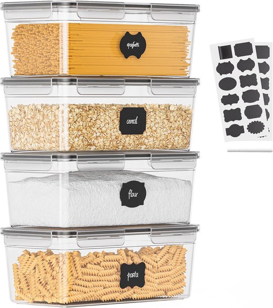 Boîtes De Rangement Hermétiques 2.8L – Lot De 4, Transparentes, Empilables – Pour Céréales, Pâtes, Cuisine - 4