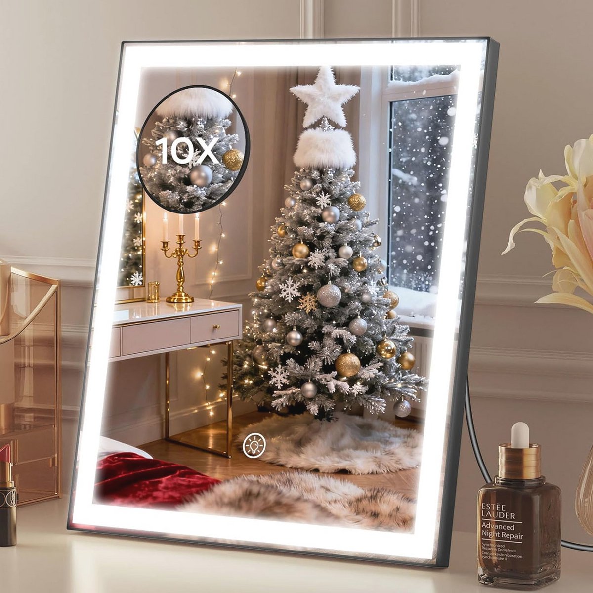 Dimbare Makeup Spiegel met Verlichting en 10x Vergroting - Moderne Cosmetische Spiegel met Touch Bediening