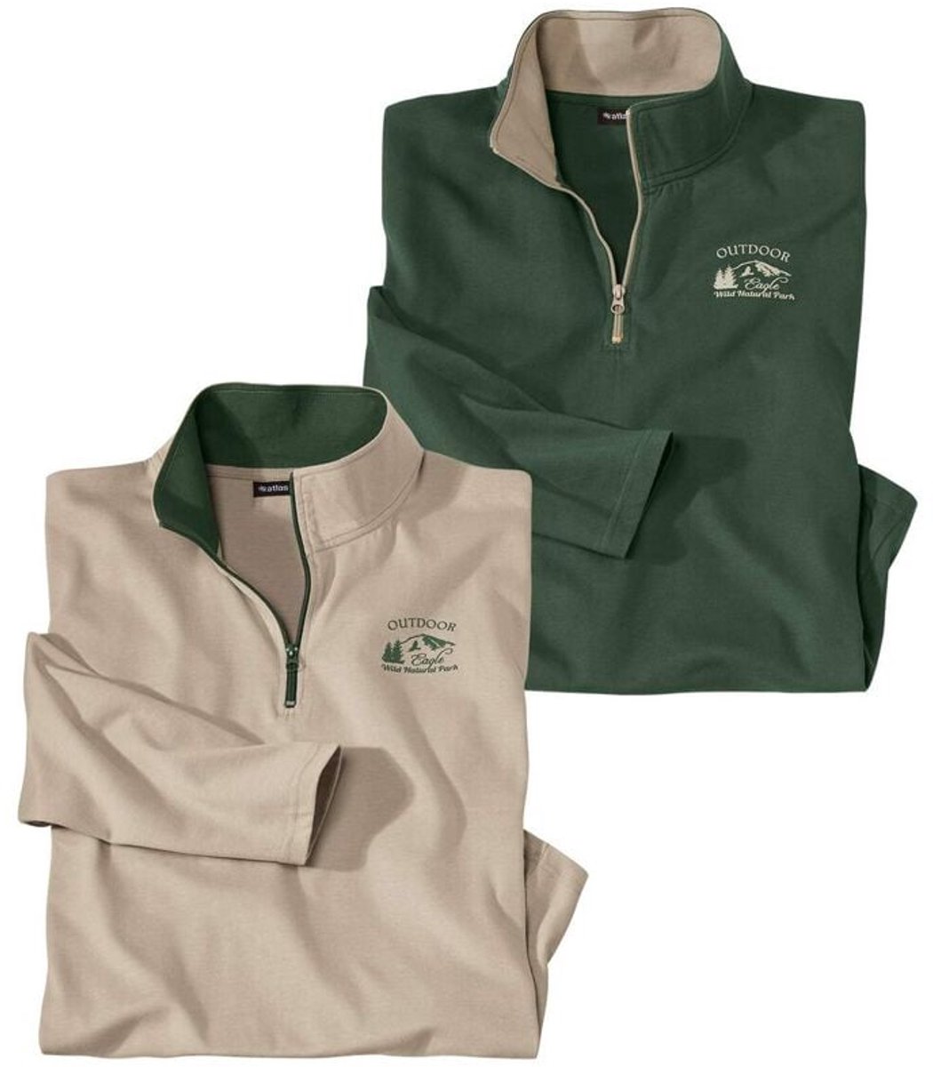 ATLAS FOR MEN - Set van 2 Outdoor polo’s met rits - Heren - Verkrijgbaar in grote maten - 4XL