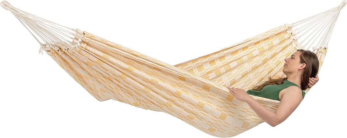 XXL Hangmat 250 x 175 cm voor 2 Personen - Gerecycled Katoen - Lichtgeel - Handgeweven Comfortabel