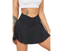 Hawiland Tennisrokje voor dames, rokje met short, gekruiste V-tailleband, tennis-skort met zakken, golfrok, voor fietsen, wandelen, hardlopen