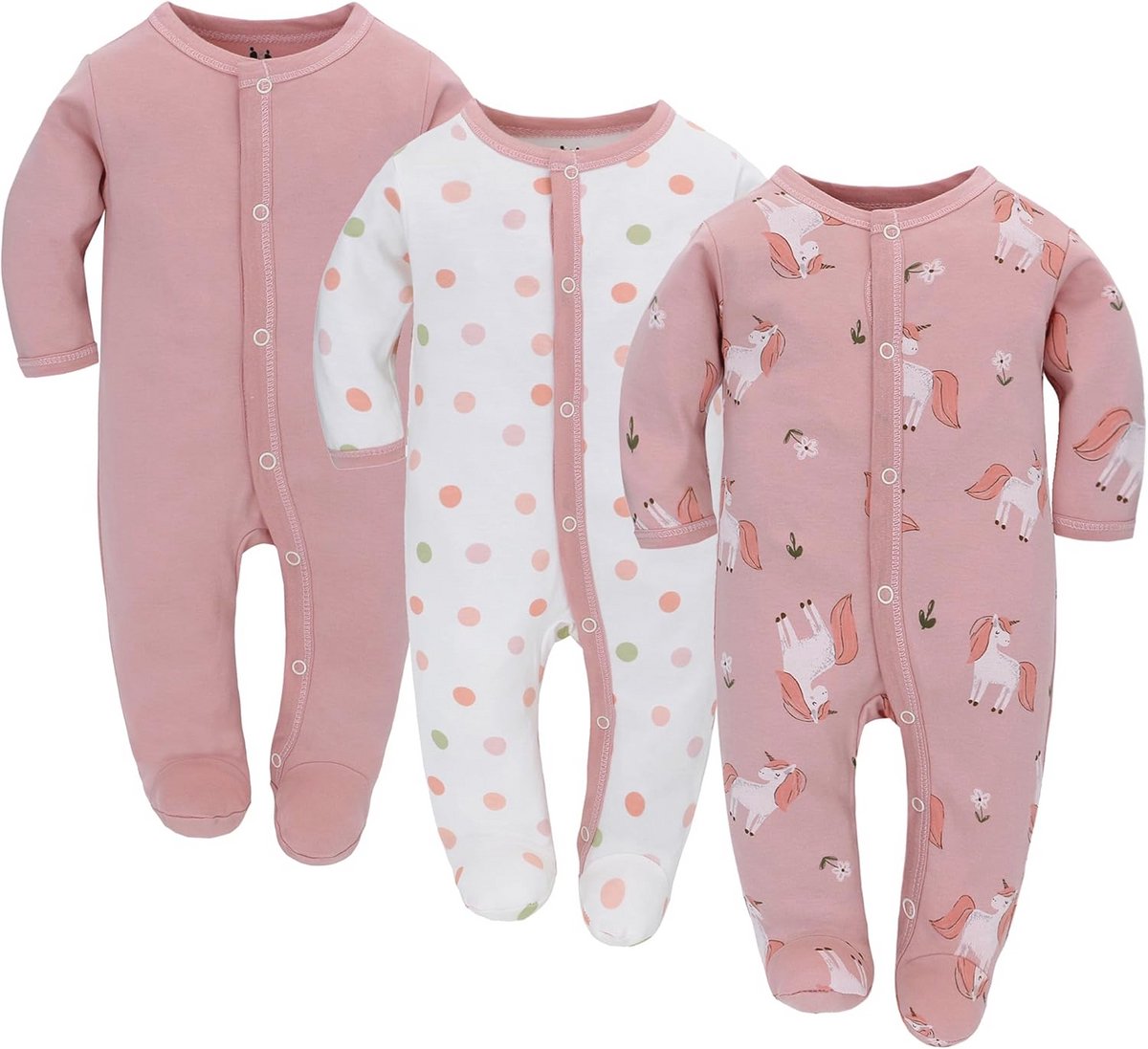Baby Sleepsuits met Voetjes en Drukknoopjes - 3 Stuks