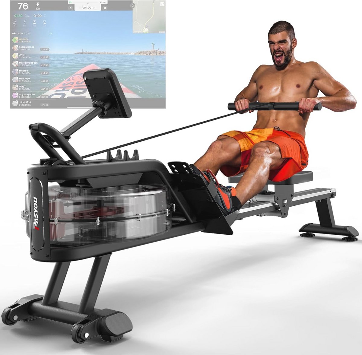 Vouwbare Water Roeimachine voor Thuisgymnastiek met Bluetooth en LCD Scherm