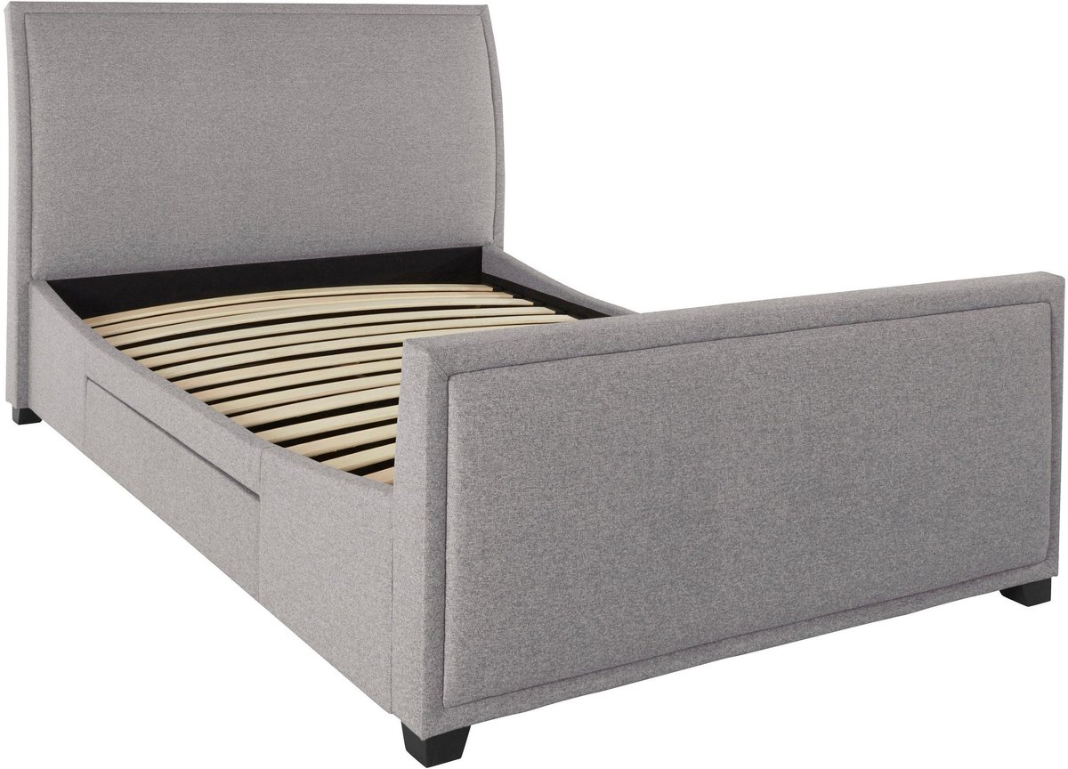 Truffel| Bed 140x200 cm met 2 lades in lichtgrijs stof