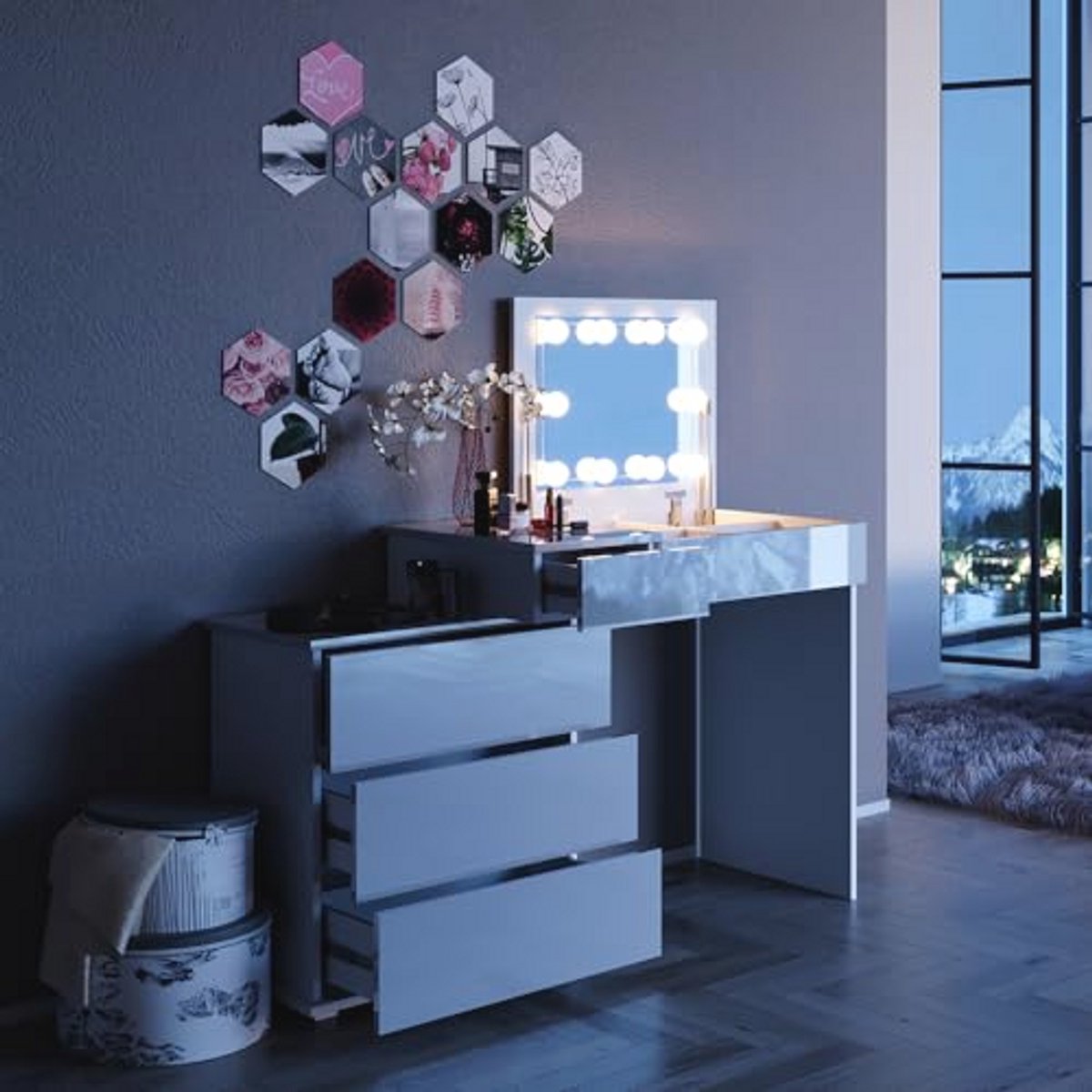 Moderne make-uptafel met LED verlichting - Wit - 117 cm