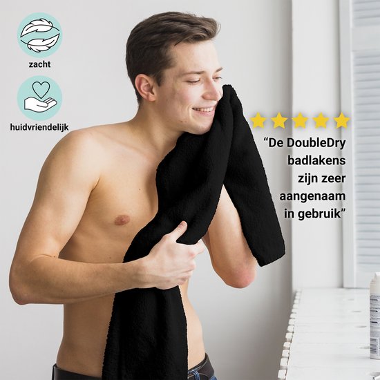 DoubleDry XL Handdoeken 70 x 140 - ensemble de 6 - Hotel qualité 500 g/m2 - 6x Zwart